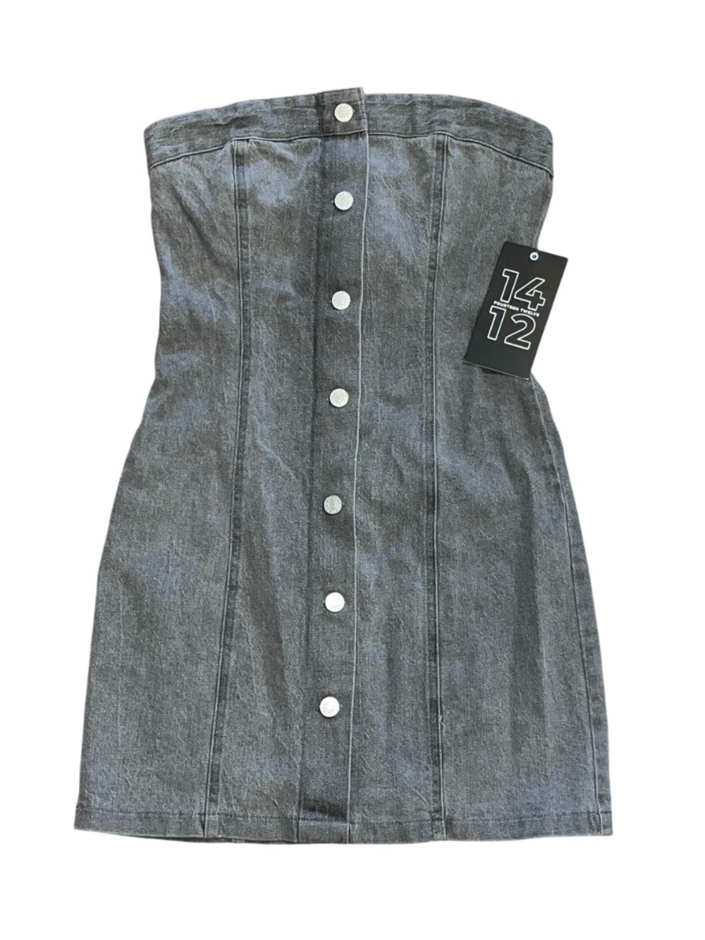 Fourteen Twelve 1412 Grey Jean Strapless Mini Dress NWT Medium Party Retro